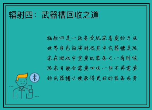 辐射四：武器槽回收之道